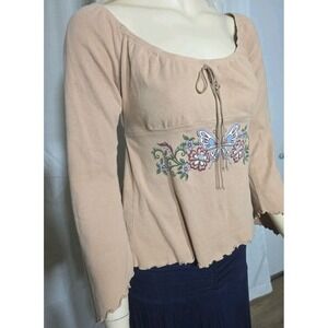Y2K‎ Self Esteem Large Tan Milk Maid Fairy Butterfly Top Lace Baby Doll 90's